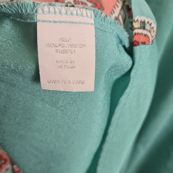 Figueroa Flower Top Women’s 3X Boho Hippie Retro Artsy Funky Patchwork Teal Pink - Picture 7 of 7